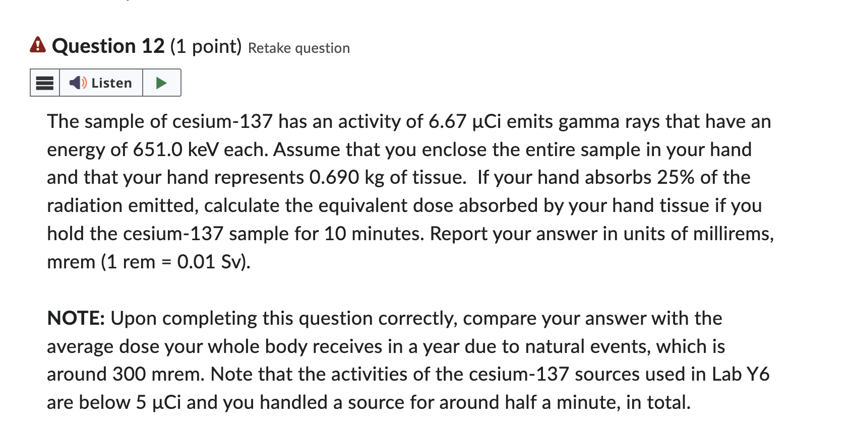 Solved The sample of cesium-137 ﻿has an activity of | Chegg.com