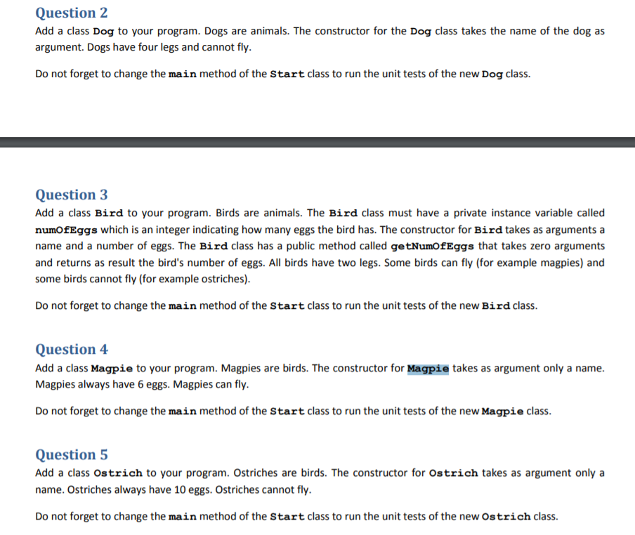 Solved Question 1 Create a class Animal with the following | Chegg.com