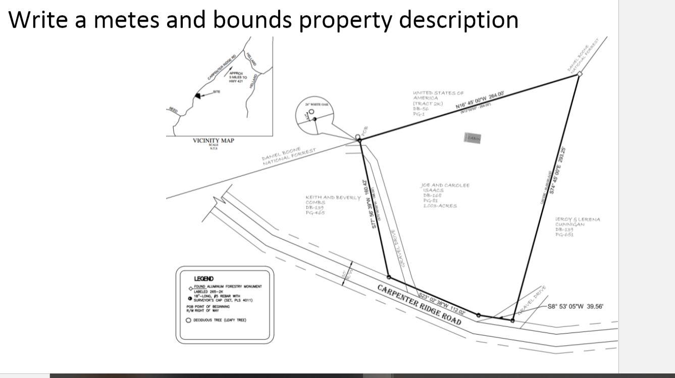 Write a metes and bounds property description  Chegg.com