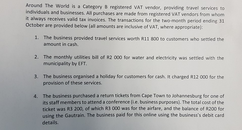 Solved Around The World is a Category B registered VAT | Chegg.com