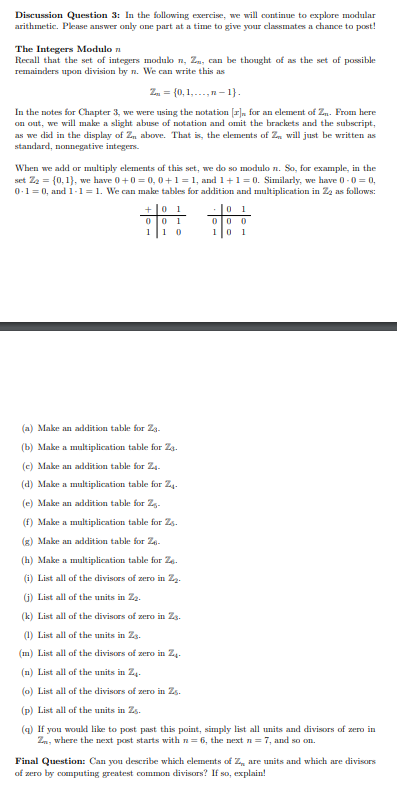 Solved Discussion Question 3: la the following exercise, we | Chegg.com