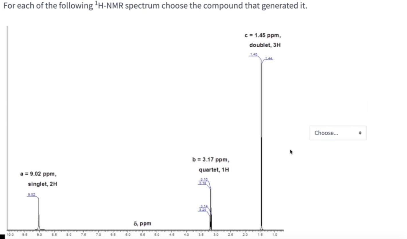 Solved For Each Of The Following 1H-NMR Spectrum Choose The | Chegg.com