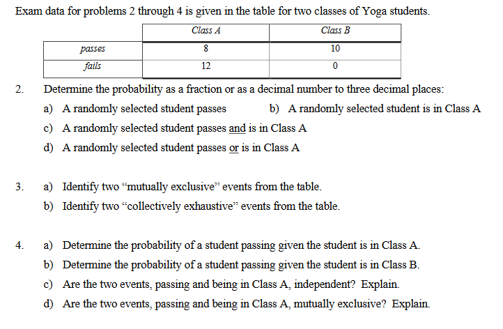 Solved Exam data for problems 2 through 4 is given in the | Chegg.com