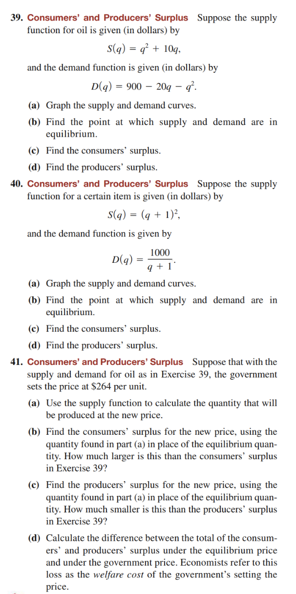 Solved Consumer surplus and Producer Surplus equations and