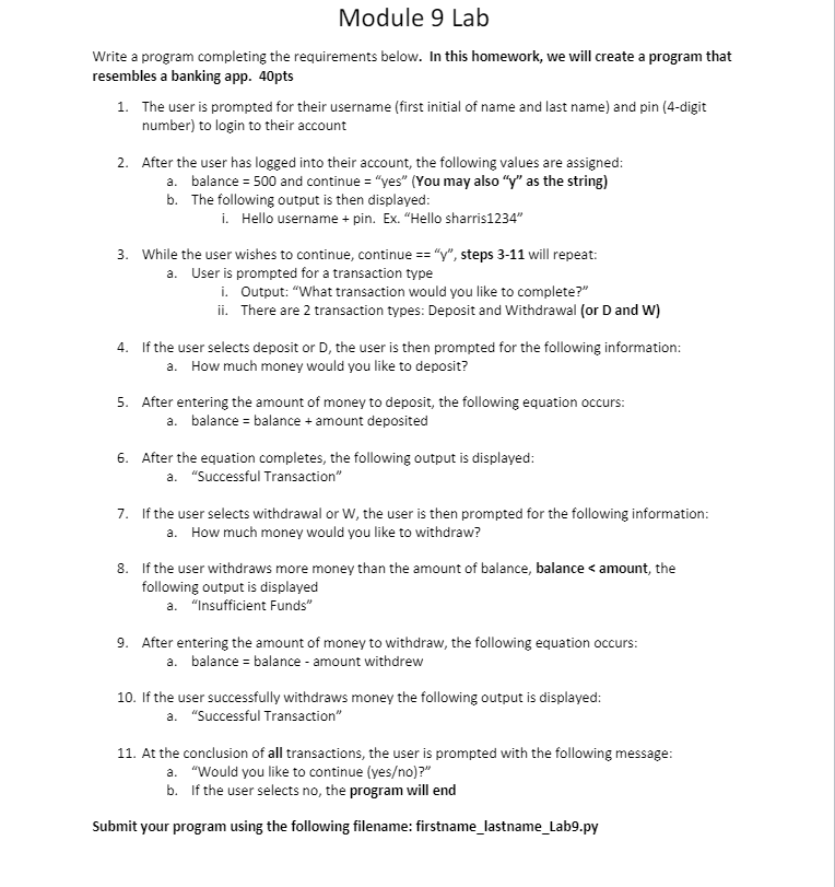 Solved Module 9 Lab Write a program completing the | Chegg.com