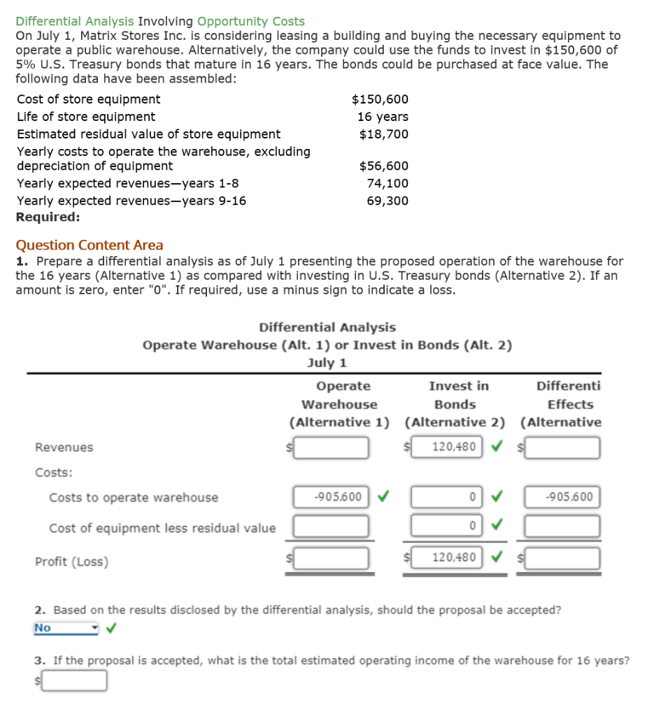 Solved Differential Analysis Involving Opportunity Costs On Chegg Com