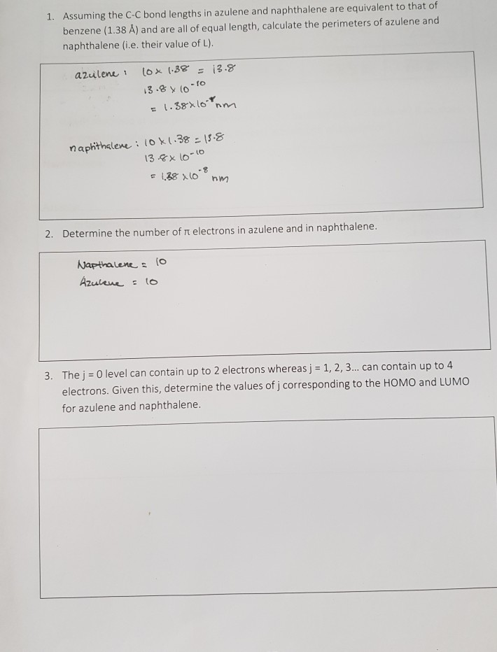 Solved 1 Assuming The C C Bond Lengths In Azulene And Na Chegg Com