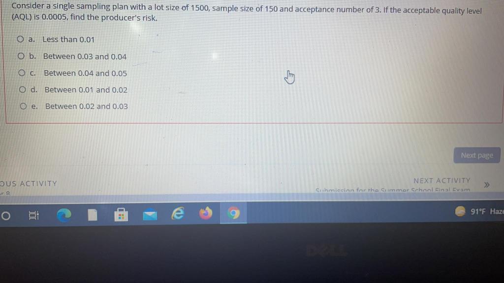 Solved Consider a single sampling plan with a lot size of | Chegg.com