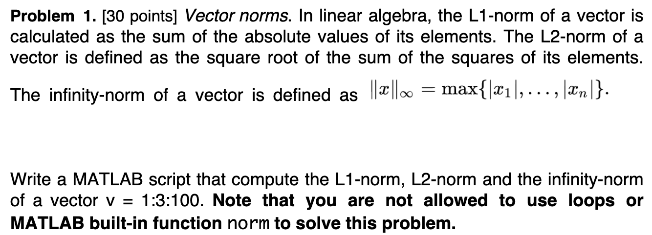 Solved Problem 1 30 Points Vector Norms In Linear