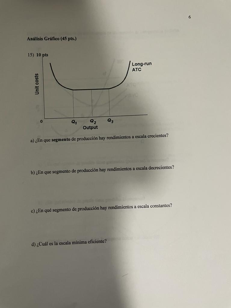 Análisis Gráfico (45 pts.) a) ¿En que segmento de producción hay rendimientos a escala crecientes? b) ¿En que segmento de pro