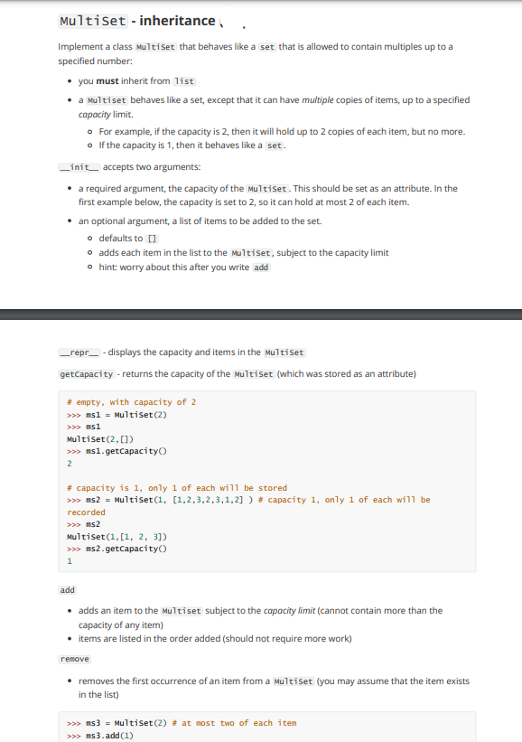 Solved Multiset - inheritance Implement a class Multiset | Chegg.com
