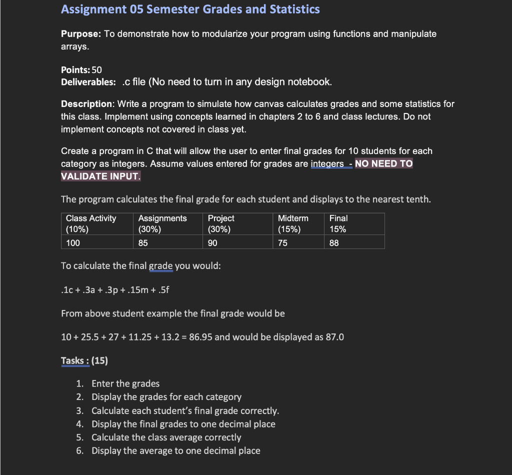 Solved Assignment 05 Semester Grades and Statistics Purpose: | Chegg.com