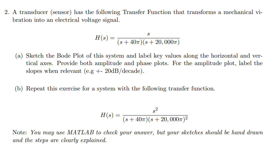 Solved 2. A transducer (sensor) has the following Transfer | Chegg.com