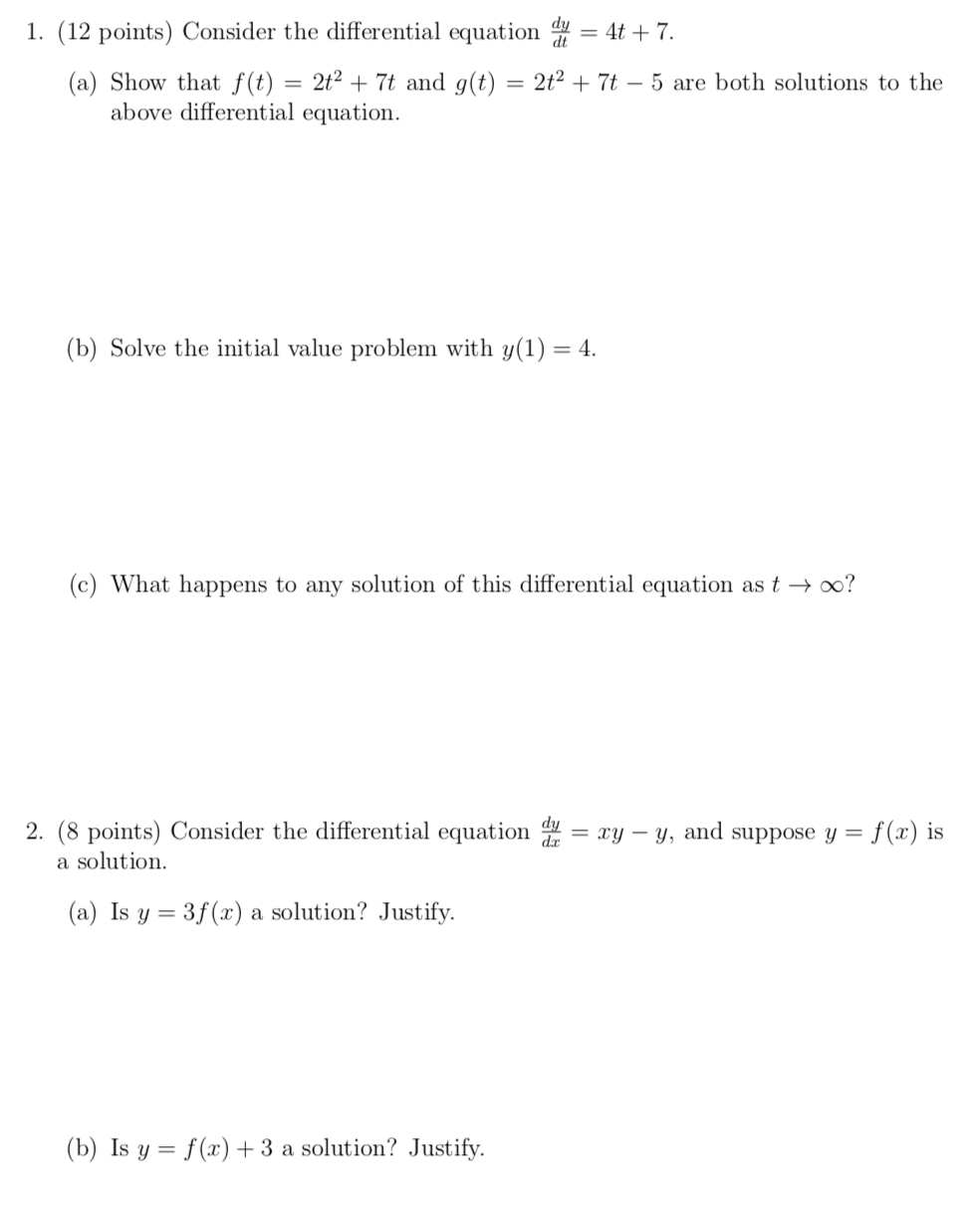 Solved 1. (12 points) Consider the differential equation du | Chegg.com