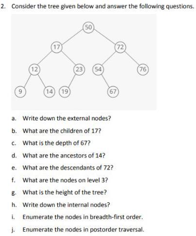 Solved 2. Consider The Tree Given Below And Answer The | Chegg.com