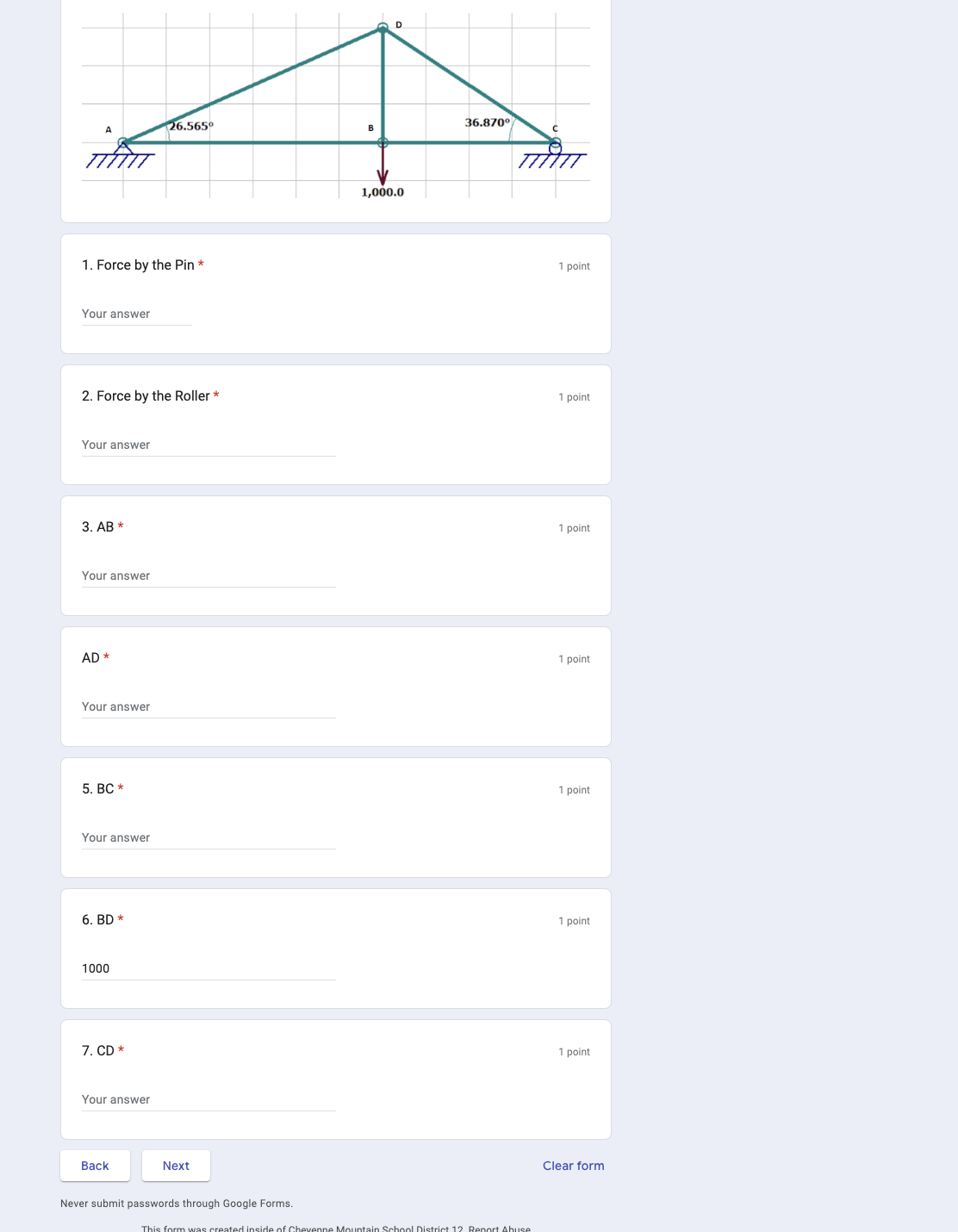 Solved 1. Force by the Pin * 1 point Your answer 2. Force by | Chegg.com