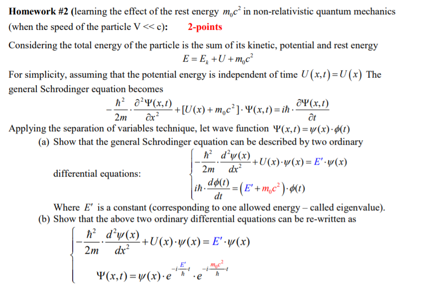 Solved Homework #2 (learning the effect of the rest energy | Chegg.com