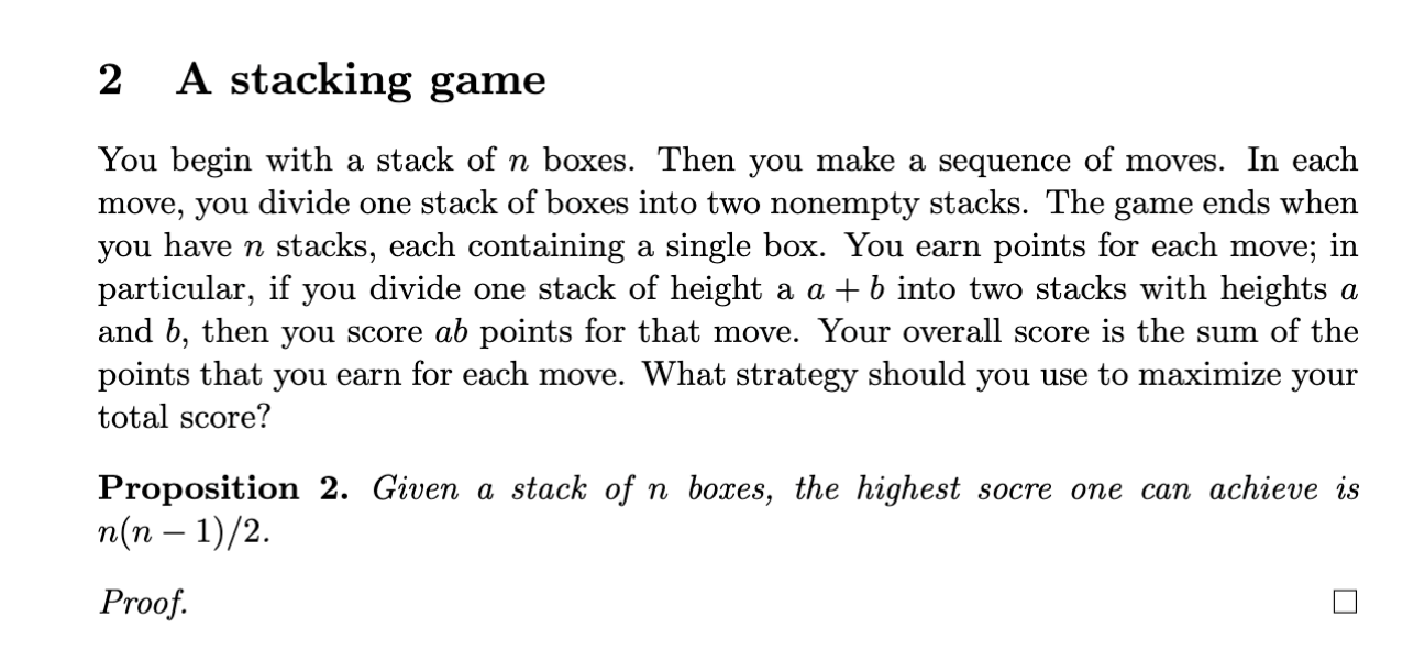Solved 2 A stacking game You begin with a stack of n boxes.