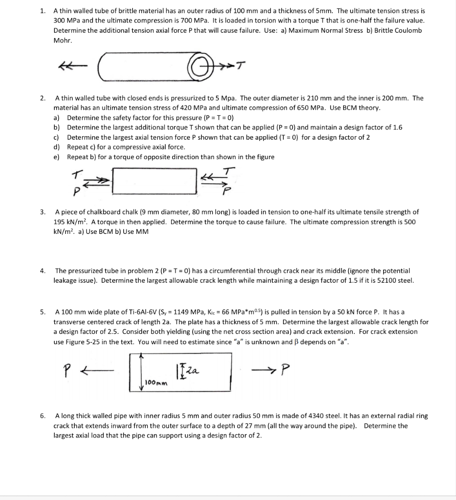 Solved 1. Athin walled tube of brittle material has an outer