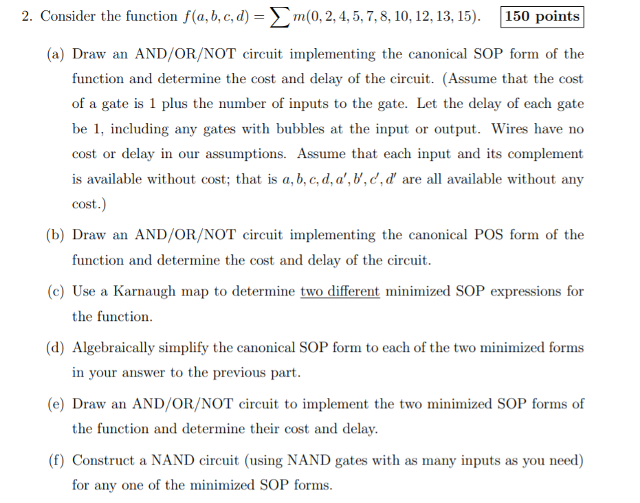 Solved 2. Consider The Function F(a,b,c,d) = M(0, 2, 4, 5, | Chegg.com