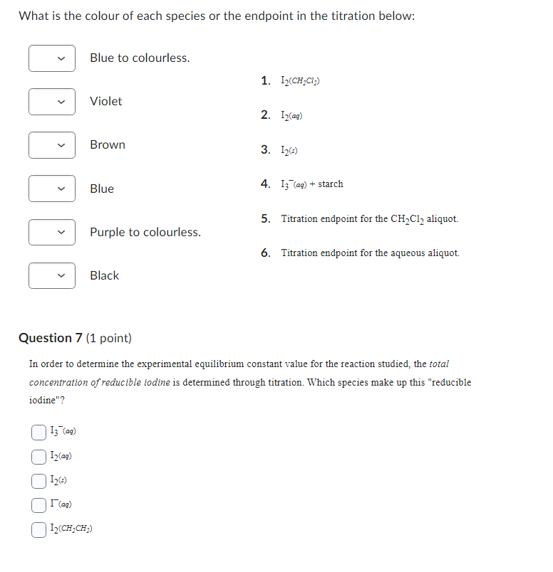 Solved What is the colour of each species or the endpoint in