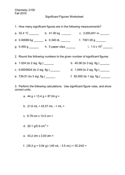 Significant Figures Worksheet Chemistry Worksheets For Kindergarten