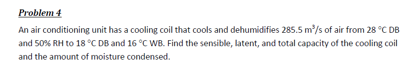 Solved Problem 4 An air conditioning unit has a cooling coil | Chegg.com