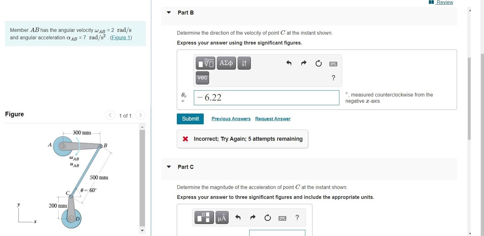 Solved II Review Part B Member AB has the angular velocity | Chegg.com