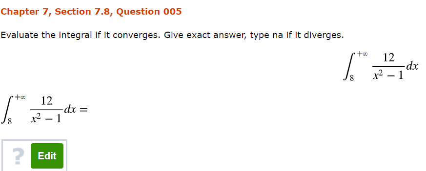 Solved Chapter 7, Section 7.8, Question 005 Evaluate the | Chegg.com