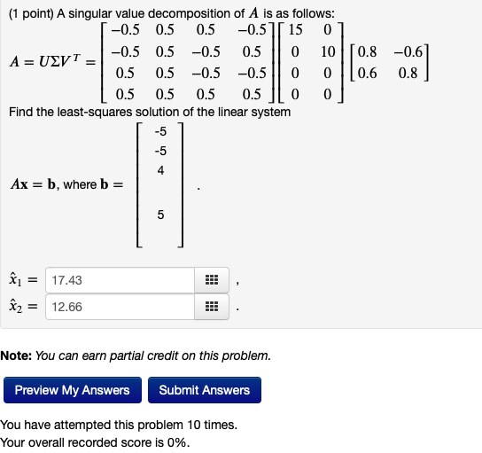 Solved (1 Point) A Singular Value Decomposition Of A Is As | Chegg.com