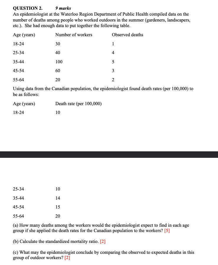 Solved QUESTION 2. 9 marks An epidemiologist at the Waterloo