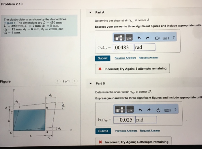Solved Problem 2.10 Part A Determine the shear strain γry at | Chegg.com