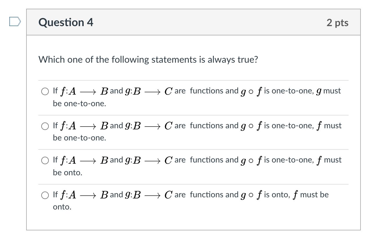 Solved Question 4 2 pts Which one of the following | Chegg.com