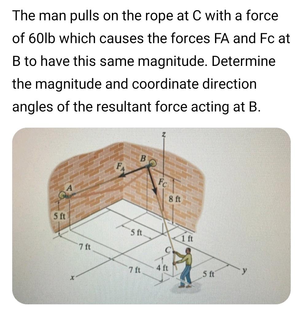 Solved The man pulls on the rope at C with a force of 60lb | Chegg.com