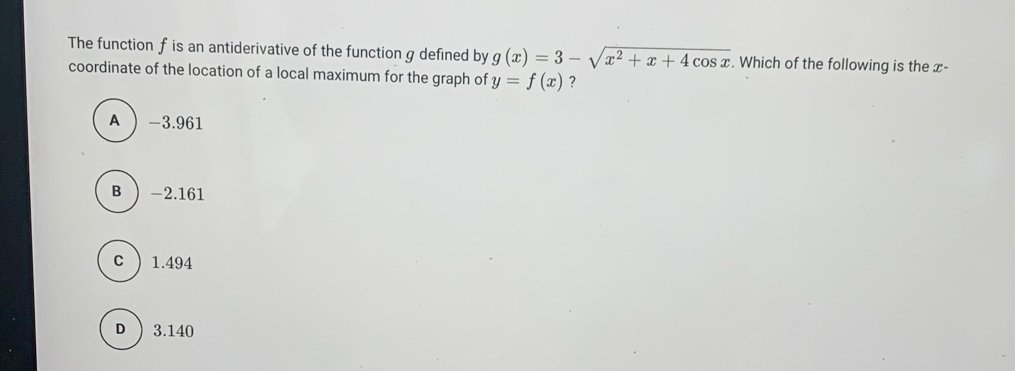 Solved The function f is an antiderivative of the function | Chegg.com