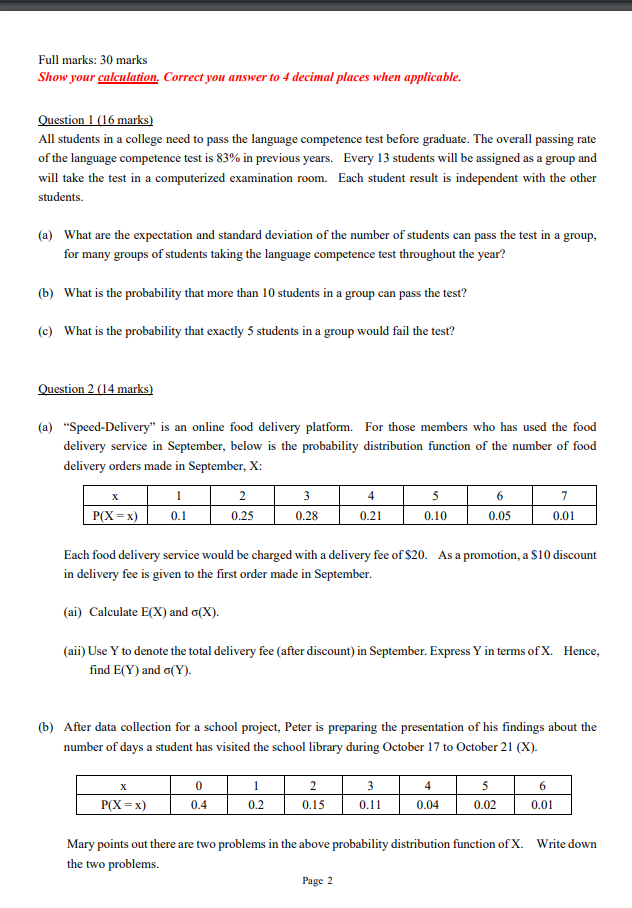 Solved Full marks: 30 marks Show your calculation. Correct | Chegg.com