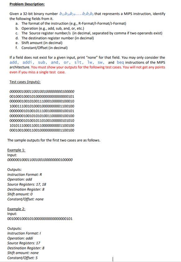 Solved Problem Description: Given a 32-bit binary number | Chegg.com
