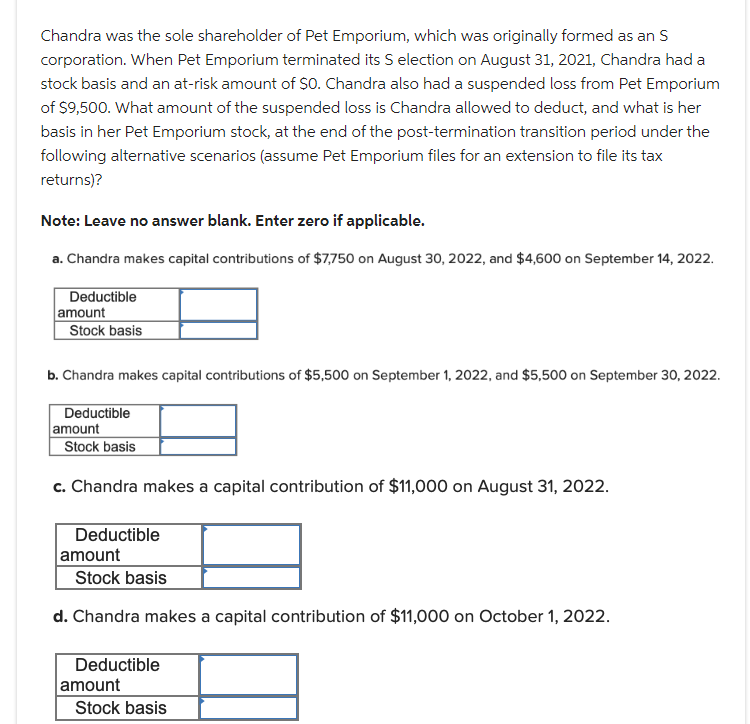 Solved Chandra was the sole shareholder of Pet Emporium,