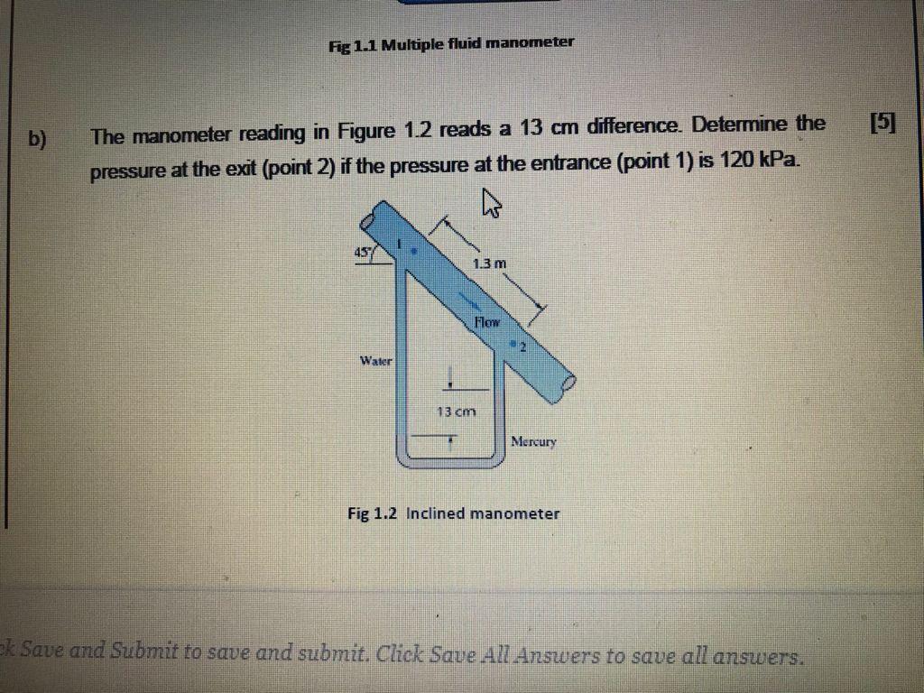 Solved Fig 1.1 Multiple fluid manometer [5] b) The manometer
