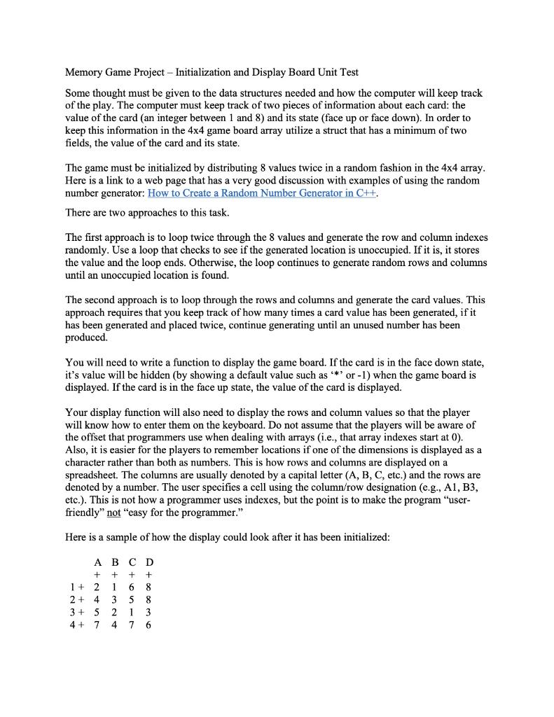 Memory Game Project - Initialization and Display | Chegg.com