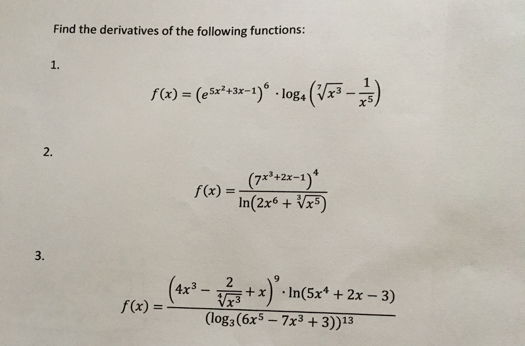 Solved Find the derivatives of the following functions: 1. | Chegg.com