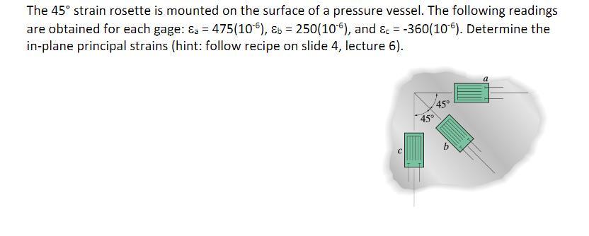 Solved The 45° strain rosette is mounted on the surface of a | Chegg.com