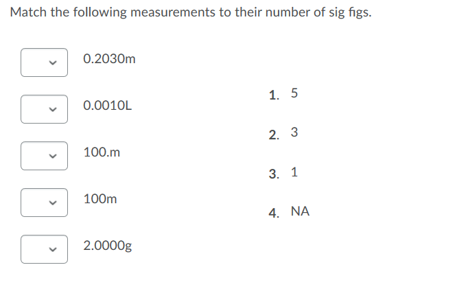 Solved Match the following measurements to their number of | Chegg.com