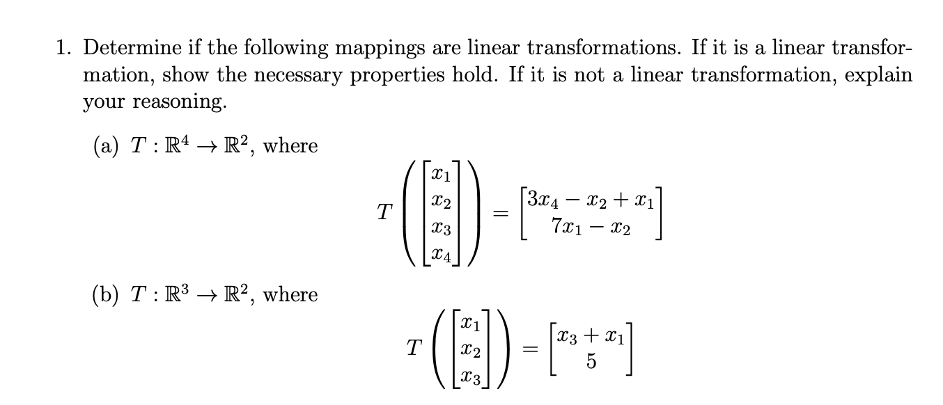 Solved 1. Determine if the following mappings are linear | Chegg.com