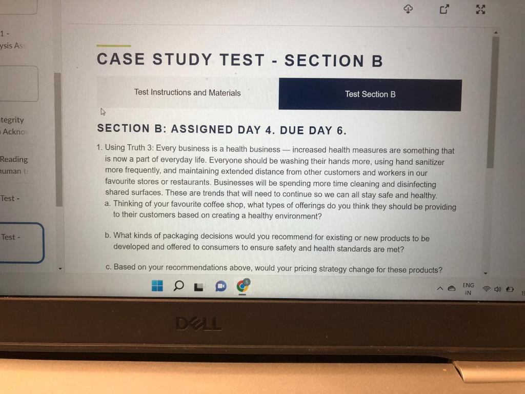 Solved CASE STUDY TEST - SECTION B Test Instructions And | Chegg.com