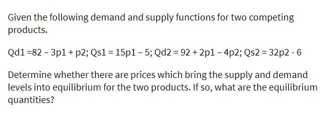 Solved Given the following demand and supply functions for | Chegg.com