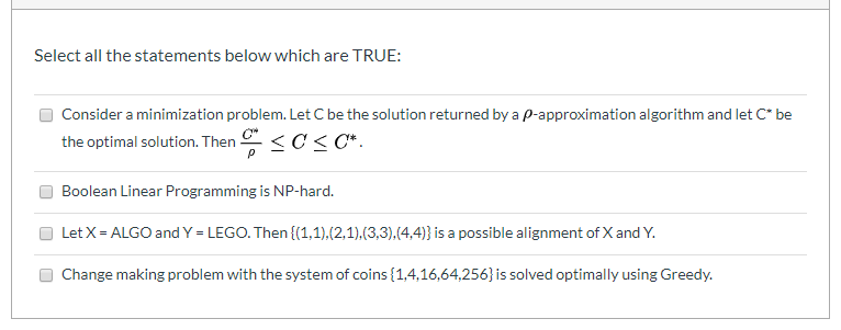 Solved Select All The Statements Below Which Are TRUE: | Chegg.com