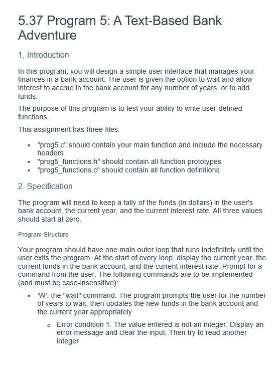 Solved 5.37 Program 5: A Text-Based Bank Adventure 1. | Chegg.com