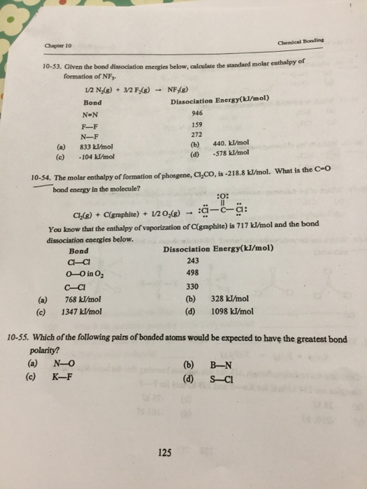 Solved Chapter 10 Chemical Bonding 10-53. Given the bond | Chegg.com