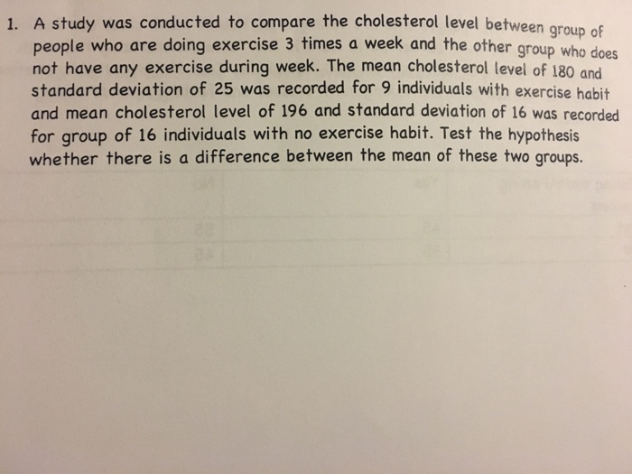 Solved A Study Was Conducted To Compare The Cholesterol | Chegg.com